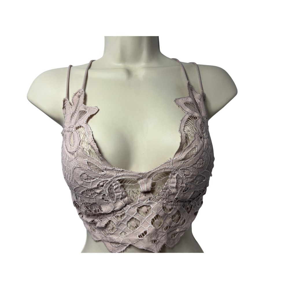 True By Rue21 Bralette Womens XS‎ Pink Lace Longline Strappy Crisscross Pullover
